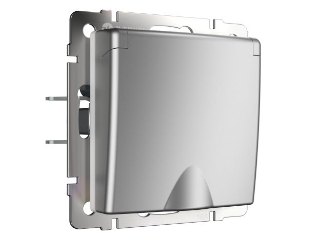 W1171206/ Розетка влагозащ. с зазем. с защит. крышкой и шторками (серебряный) W1171206