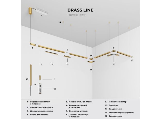 Brass Line  Декоративная накладка для шинопровода 20см латунь 85232/00