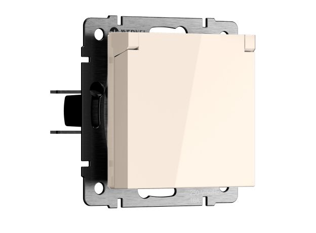Розетка с заземлением и шторками c крышкой IP44 N (айвори матовый) W1171262