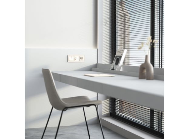 Розетка с заземлением, шторками и USB тип A+C (айвори матовый) W1171762