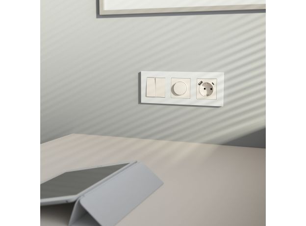 Розетка с заземлением, шторками и USB тип A+C (айвори матовый) W1171762