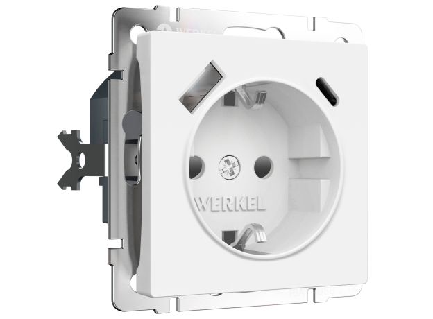 Розетка с заземлением, шторками и USB тип A+C (белый матовый) W1171761