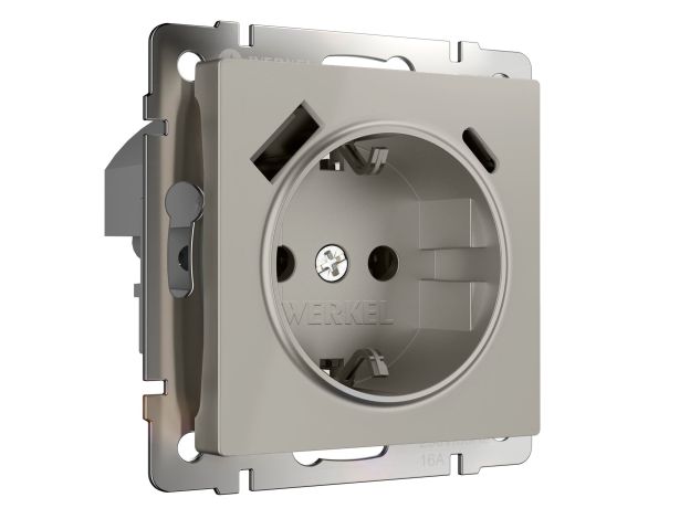 Розетка с заземлением, шторками и USB тип A+C (дымчатый) W1271704