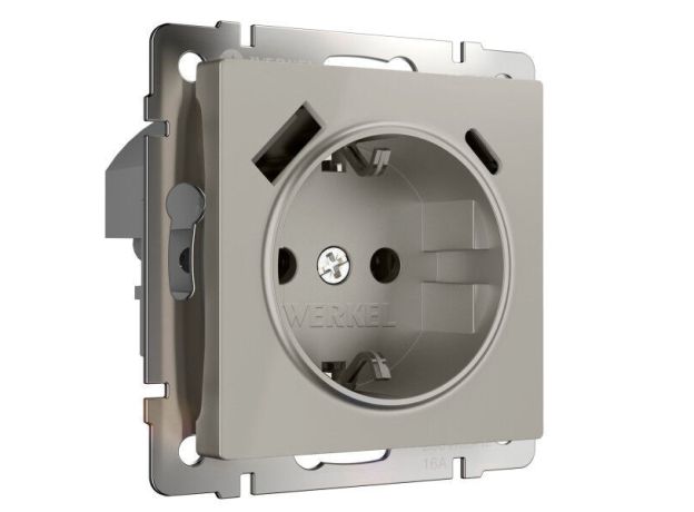 Розетка с заземлением, шторками и USB тип A+C (дымчатый) W1271704