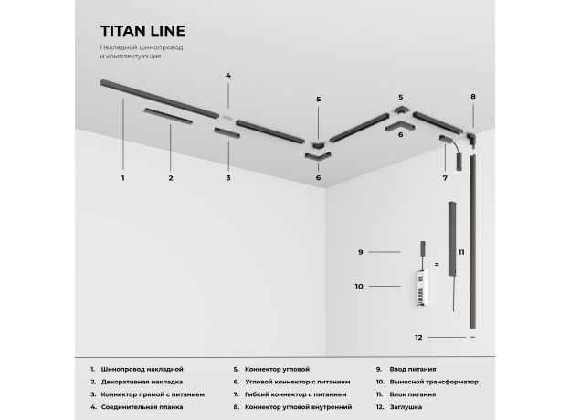 Titan Line Шинопровод накладной титан 1,5м 85223/00