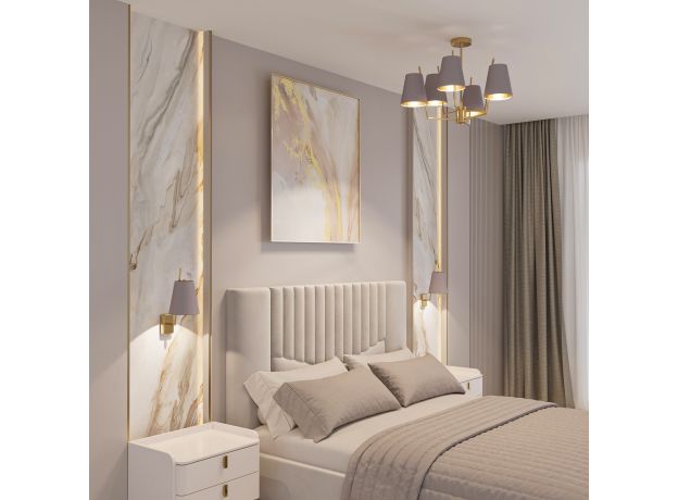 Умная потолочная люстра с тканевыми абажурами 60173/6 латунь