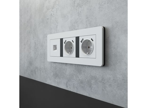 Рамка из поликарбоната на 3 поста Split белый/черный, soft-touch W0033068