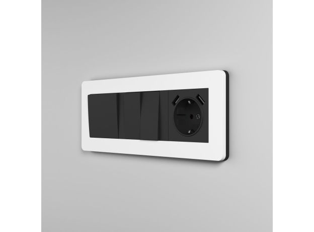 Рамка из поликарбоната на 3 поста Split белый/черный, soft-touch W0033068