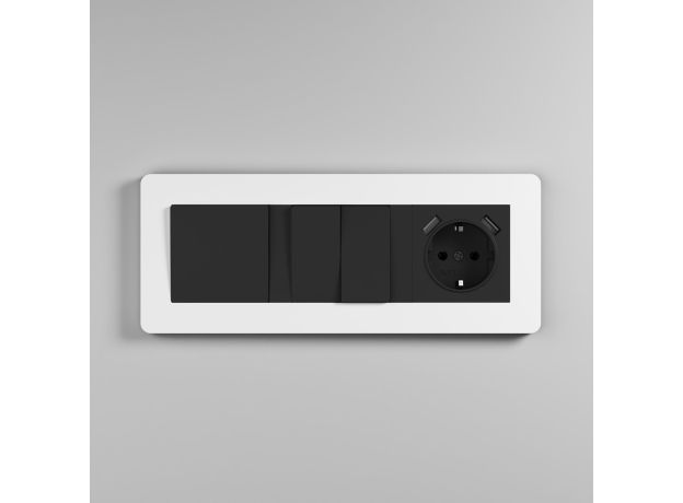 Рамка из поликарбоната на 3 поста Split белый/черный, soft-touch W0033068