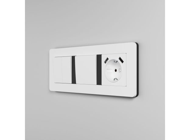 Рамка из поликарбоната на 3 поста Split белый/черный, soft-touch W0033068