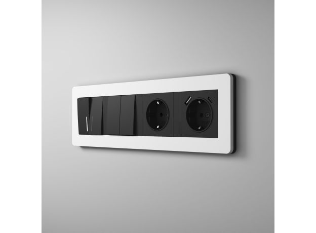 Рамка из поликарбоната на 4 поста Split белый/черный, soft-touch W0043068