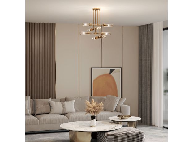 Умный потолочный светильник со стеклянными плафонами 60166/8 латунь