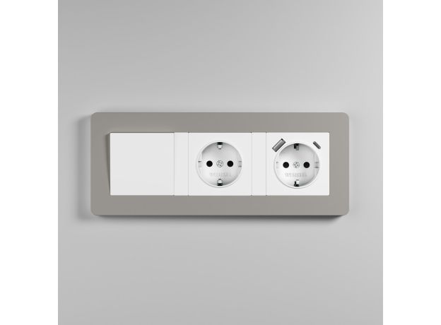 Рамка из поликарбоната на 3 поста Split дымчатый/белый, soft-touch W0033067