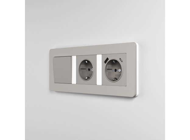 Рамка из поликарбоната на 3 поста Split дымчатый/белый, soft-touch W0033067