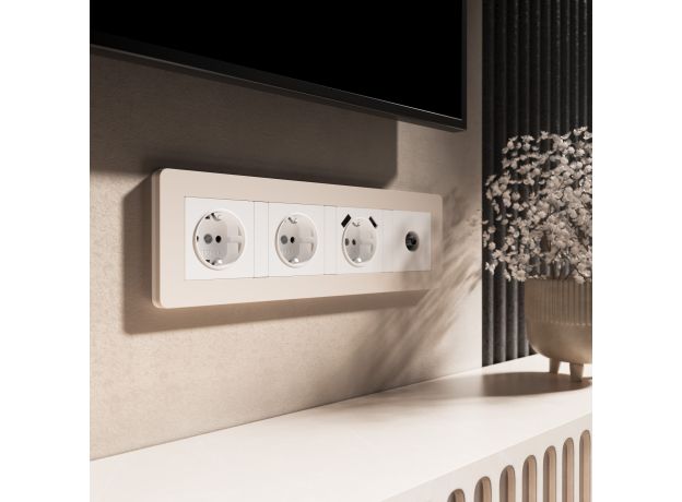 Рамка из поликарбоната на 4 поста Split айвори/белый, soft-touch W0043066