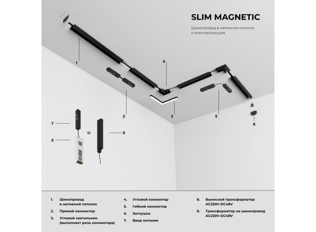 Slim Magnetic Коннектор угловой внутренний для шинопровода в натяжной потолок 85204/00 (черный) 85205/00