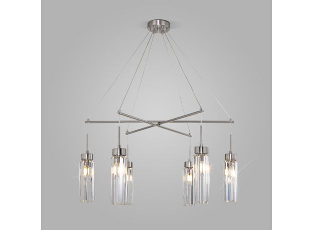 Умная подвесная люстра с хрусталем 60163/6 никель