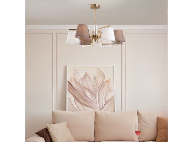 Умная потолочная люстра с тканевыми абажурами 60149/6 латунь