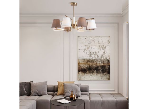 Умная потолочная люстра с тканевыми абажурами 60149/8 латунь