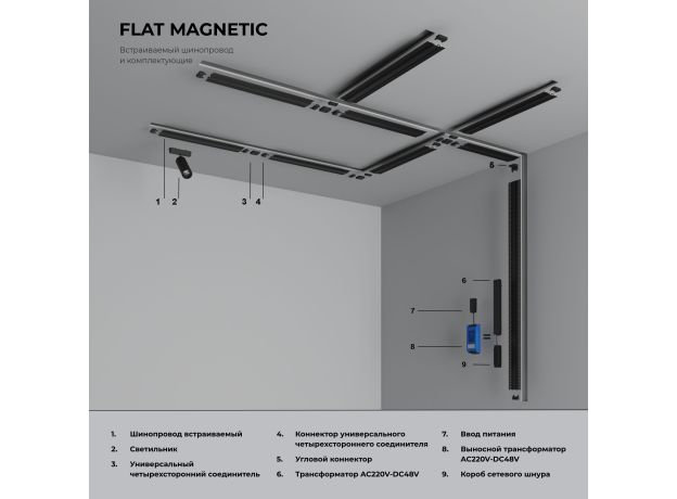 Коннектор для четырёхстороннего соединителя накладного шинопровода Flat Magnetic 85004/00