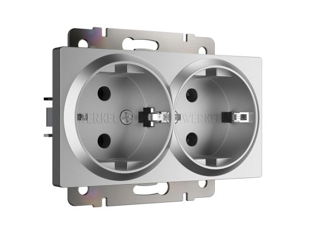 Розетка двойная с заземлением (серебряный матовый) W1172065