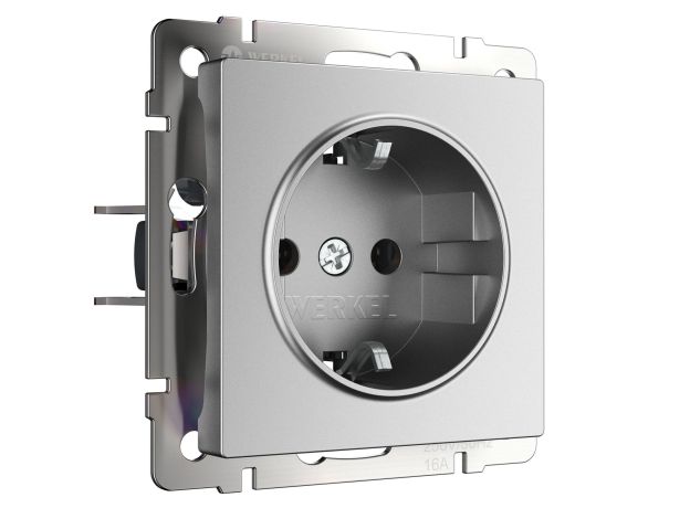 Розетка с заземлением и шторками (серебряный матовый) W1171165