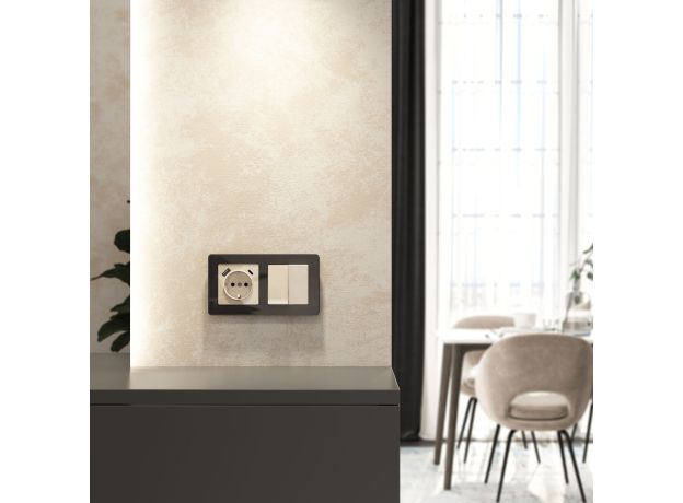 Розетка с заземлением, шторками и USB A+C (айвори акрил) W1171743