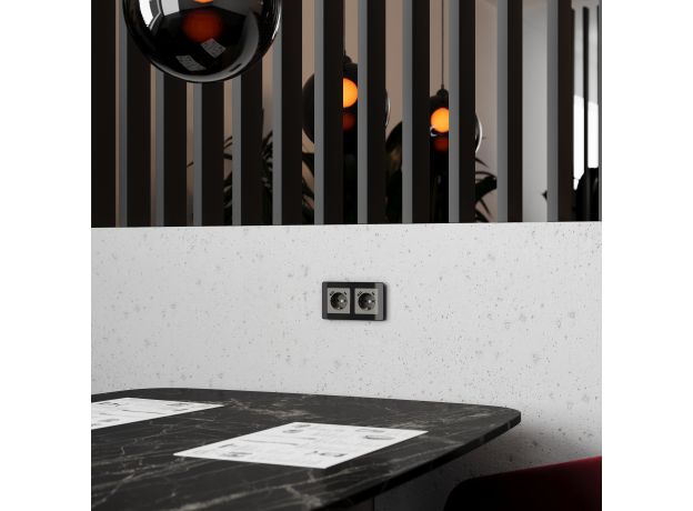 Розетка с заземлением, шторками и USB тип A+C (графит акрил) W1171744