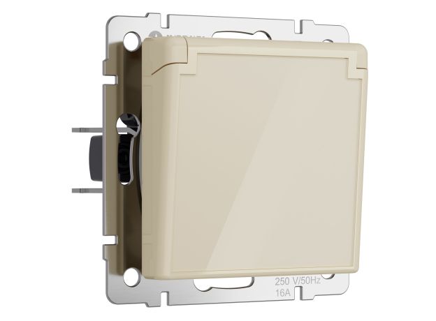 Розетка влагозащ. с зазем. с защит. крышкой и шторками (айвори акрил) W1171243