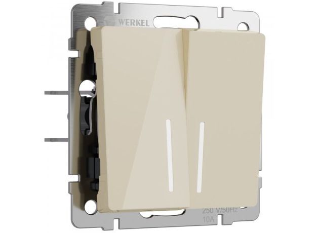 Выключатель двухклавишный проходной с подсветкой (айвори акрил) W1122143