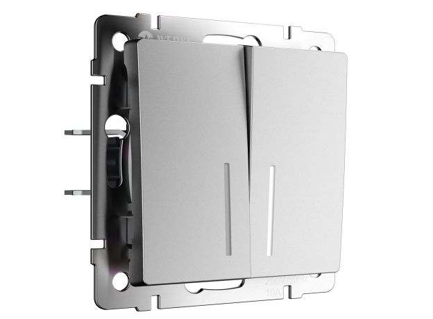 Выключатель двухклавишный проходной с подсветкой серебряный матовый W1122165