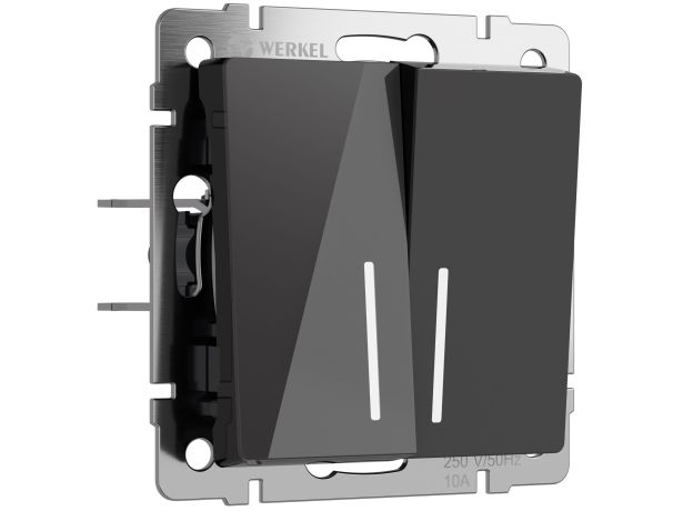 Выключатель двухклавишный с подсветкой (черный акрил) W1120148