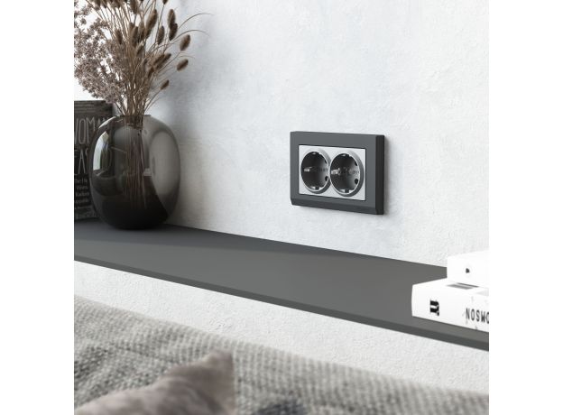 Рамка из поликарбоната для двойной розетки Stark графит матовый W0081864