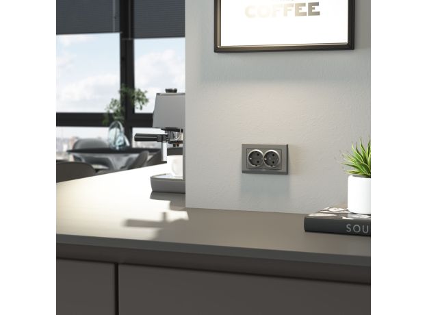 Рамка из поликарбоната для двойной розетки Stark графит матовый W0081864