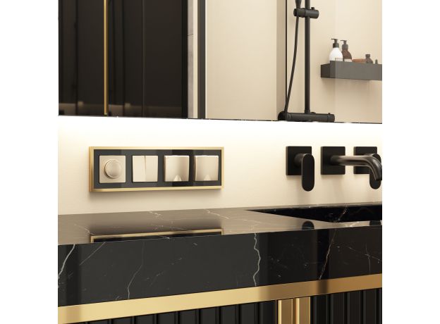 Рамка из металла на 4 поста Baguette черный/латунь W0042852