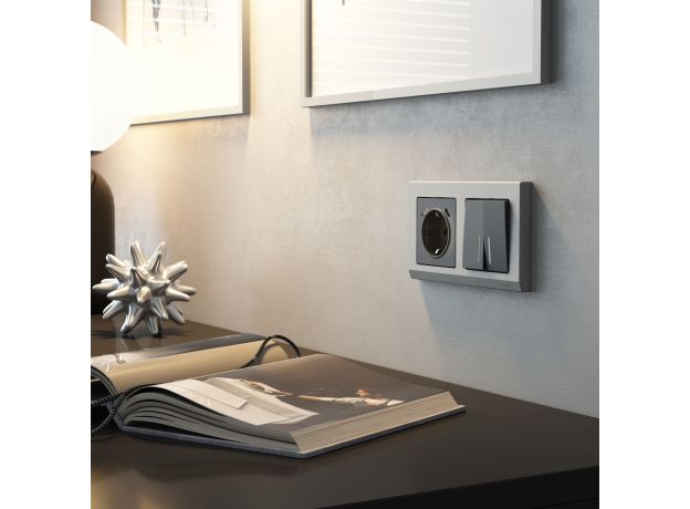 Розетка с заземлением, шторками и USB тип A+C (графит матовый) W1171764