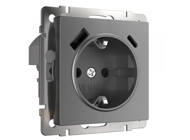 Розетка с заземлением, шторками и USB тип A+C (графит матовый) W1171764