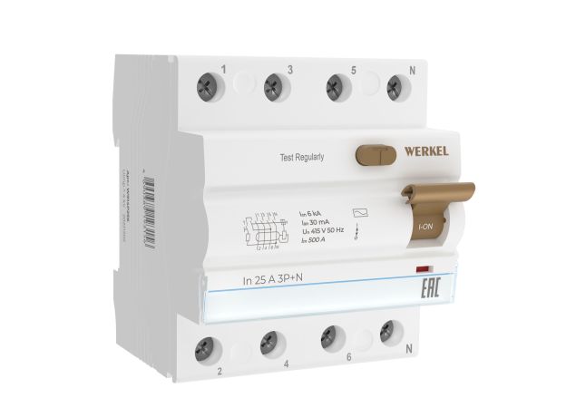 Устройство защитного отключения (УЗО) 3P+N 25 A 30 mА АС 6 kА W914P256
