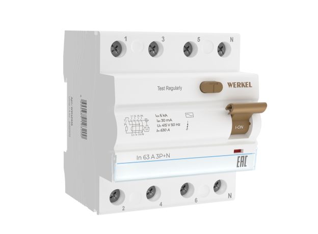 Устройство защитного отключения (УЗО) 3P+N 63 A 30m А АС 6 kА W914P636