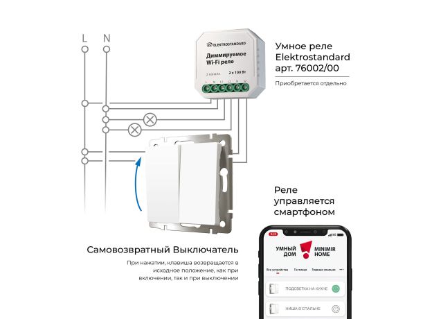 Выключатель двухклавишный с самовозвратом (белый матовый) W1122461