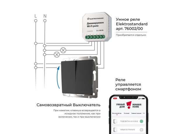 Выключатель двухклавишный с самовозвратом (черный матовый) W1122408