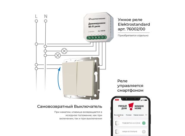 Выключатель двухклавишный с самовозвратом (слоновая кость) W1122403