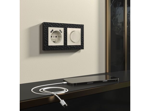 Розетка с заземлением, шторками и USBх2 (айвори матовый) W1171562