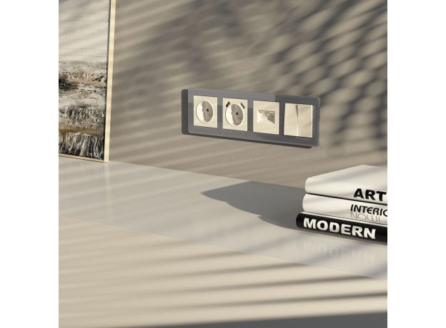 Розетка с заземлением, шторками и USBх2 (айвори матовый) W1171562