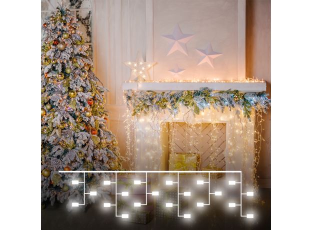 Гирлянда бахрома теплый белый 1,8*0,5М IP20 100-001