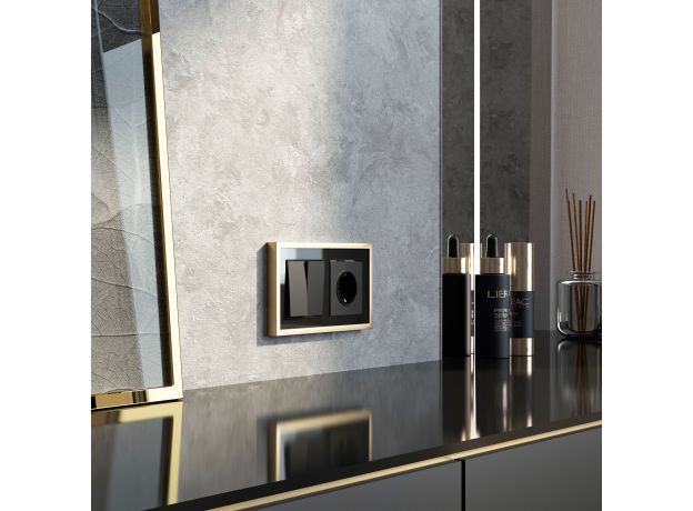 Рамка из металла на 2 поста Baguette черный/латунь W0022852