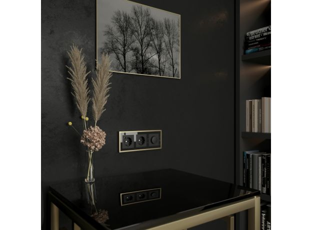 Рамка из металла на 3 поста Baguette черный/латунь W0032852