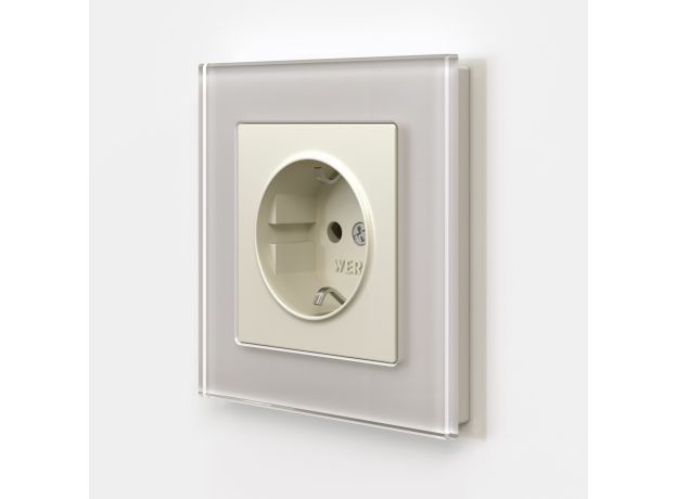 Розетка с заземлением и шторками (айвори матовый) W1171162