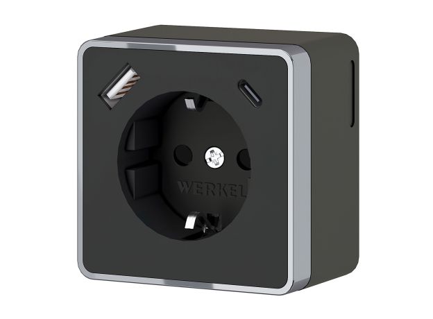 Розетка с заземлением, шторками и USB тип A+C Gallant чёрный хром W5071735