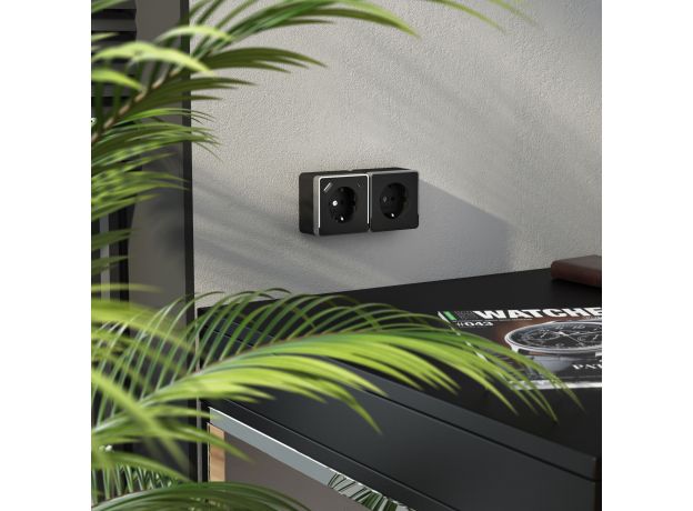 Розетка с заземлением, шторками и USB тип A+C Gallant чёрный хром W5071735